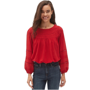 Gap Red Smocked Peasant Blouse Boho Flowy Relaxed Fit Size XXL